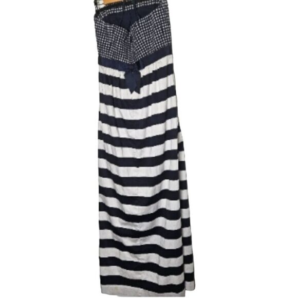Vineyard Vines sz 6 Long Strapless Dress Back Bow Zip Polka Dot Stripes Lined - Picture 2 of 16